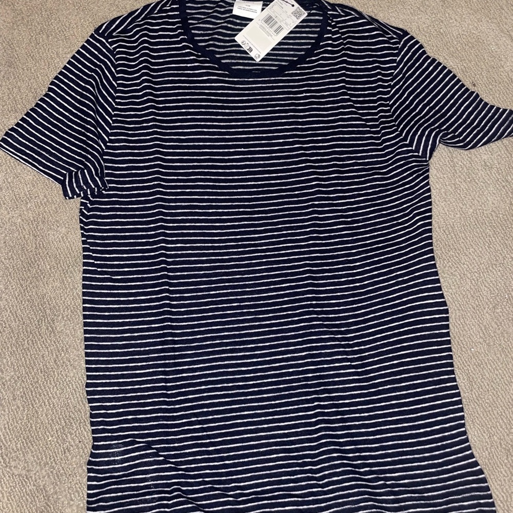 Mango Navy and White Striped Tee